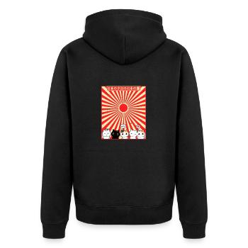 Vintage Retro Japanische Katze Kawaii Kanji - Unisex Premium Bio Zip Hoodie - Schwarz - Hinten - Nico (187cm)