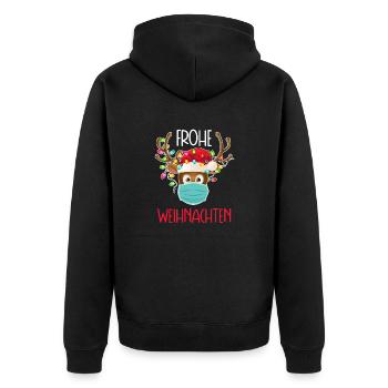 Frohe Weihnachten wünscht Rudolf mit der Maske - Unisex Premium Bio Zip Hoodie - Schwarz - Hinten - Nico (187cm)