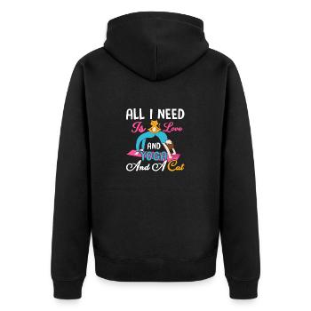 All I Need Is Love And Yoga And A Cat Love Pose - Unisex Premium Organic Zip Hoodie - black - Back - Nico (187cm)