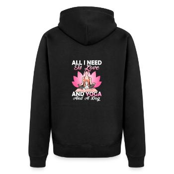 All I Need Is Love And Yoga And A Dog Love Pose - Unisex Premium Organic Zip Hoodie - black - Back - Nico (187cm)