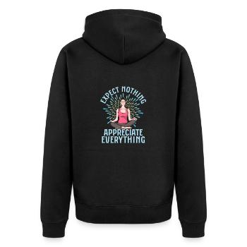 Ne vous attendez à rien Appréciez tout ce que le yoga instruit - Veste à capuche bio Premium Unisexe - noir - Dos - Nico (187cm)