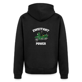 Schwalbenfahrer Simson Schwalbe Kult Roller DDR - Unisex Premium Bio Zip Hoodie - Schwarz - Hinten - Nico (187cm)