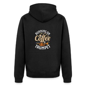 Running On Coffee & Trumpet Trumpeter Player - Unisex Premium Bio Zip Hoodie - Schwarz - Hinten - Nico (187cm)
