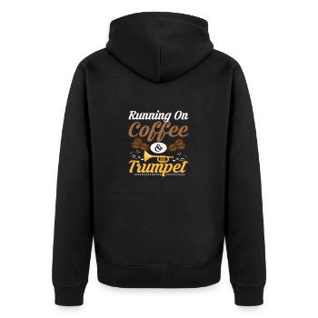 Running On Coffee & Trumpet Player Trumpeter - Unisex Premium Bio Zip Hoodie - Schwarz - Hinten - Nico (187cm)