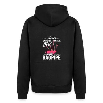 Never Underestimate A Girl With A Bagpipe Bagpipin - Unisex Premium Bio Zip Hoodie - Schwarz - Hinten - Nico (187cm)