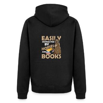Easily Distracted By Horses And Books Book Lover R - Unisex Premium Bio Zip Hoodie - Schwarz - Hinten - Nico (187cm)