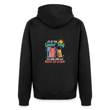 Es ist ein guter Tag, um ein Buch zu lesen Literat - Unisex Premium Bio Zip Hoodie - Schwarz - Hinten - Nico (187cm)