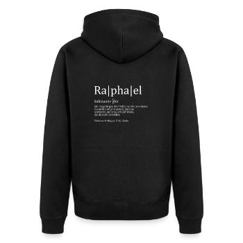 Erzgebirge Raphael - Unisex Premium Bio Zip Hoodie - Schwarz - Hinten - Nico (187cm)