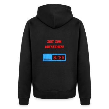 Bier Uhr - Zeit zum Aufstehen. Spruch - Unisex Premium Bio Zip Hoodie - Schwarz - Hinten - Nico (187cm)