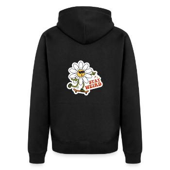 Bleiben Sie seltsam Sarkastisches Kamillendesign - Unisex Premium Bio Zip Hoodie - Schwarz - Hinten - Nico (187cm)