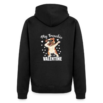 Frenchie Is My Valentine for Dog Lover Owner - Unisex Premium Organic Zip Hoodie - black - Back - Nico (187cm)