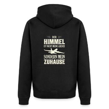 Der Himmel ist nicht meine Grenze Fliegen Pilot - Unisex Premium Bio Zip Hoodie - Schwarz - Hinten - Nico (187cm)