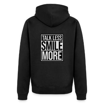 talk less smile more - Unisex Premium Organic Zip Hoodie - black - Back - Nico (187cm)