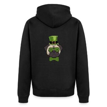 Leprechaun Hut Mops Kleeblatt Brille St. Patricks - Unisex Premium Bio Zip Hoodie - Schwarz - Hinten - Nico (187cm)