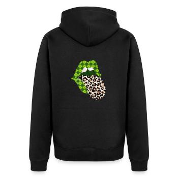 Green Lips Leopard Print Tongue from St Patricks - Unisex Premium Organic Zip Hoodie - black - Back - Nico (187cm)