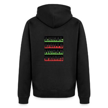 Animal Rights - Animal Rights Human Wrongs - Unisex Premium Bio Zip Hoodie - Schwarz - Hinten - Nico (187cm)