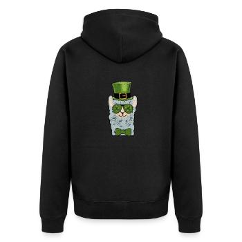 Leprechaun Llama Kopf Alpaka St Patricks Day Tier - Unisex Premium Bio Zip Hoodie - Schwarz - Hinten - Nico (187cm)
