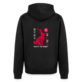 Year Of The Rabbit 2023 Zodiac Chinese - Unisex Premium Organic Zip Hoodie - black - Back - Nico (187cm)