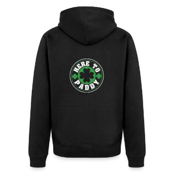 Hier zu Paddy Lustige Kleeblätter Stempel St. Pat - Unisex Premium Bio Zip Hoodie - Schwarz - Hinten - Nico (187cm)
