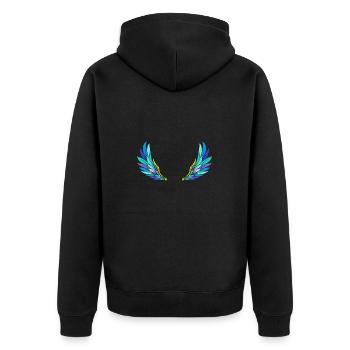 Flügel auf dem Rücken wie ein Engel oder Vogel - Unisex Premium Bio Zip Hoodie - Schwarz - Hinten - Nico (187cm)