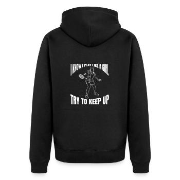 Badminton Federball Mädchen Badmintonspielerin - Unisex Premium Bio Zip Hoodie - Schwarz - Hinten - Nico (187cm)