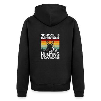Die Schule ist wichtig, aber die Jagd ist wichtig - Unisex Premium Bio Zip Hoodie - Schwarz - Hinten - Nico (187cm)
