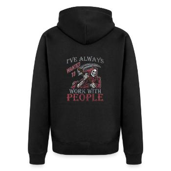 Sensenmann beruflich mit Menschen arbeiten funny - Unisex Premium Bio Zip Hoodie - Schwarz - Hinten - Nico (187cm)
