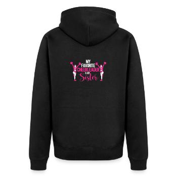 Meine Lieblings-Cheerleaderin ist meine Schwester - Unisex Premium Bio Zip Hoodie - Schwarz - Hinten - Nico (187cm)