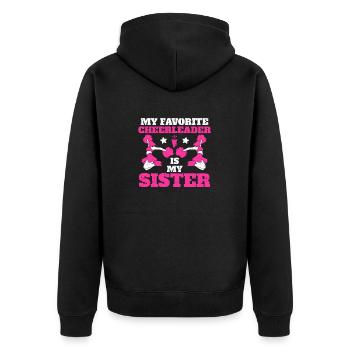 Mein Lieblings-Cheerleader ist meine Schwester - Unisex Premium Bio Zip Hoodie - Schwarz - Hinten - Nico (187cm)