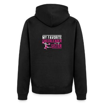 Meine Lieblings-Cheerleaderin ist meine Schwester - Unisex Premium Bio Zip Hoodie - Schwarz - Hinten - Nico (187cm)