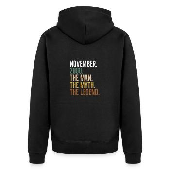 November 2000 Der Mann Der Mythos Die Legende - Unisex Premium Bio Zip Hoodie - Schwarz - Hinten - Nico (187cm)