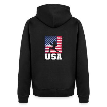 Fechten USA Team Amerikanische Flagge US Fechter - Unisex Premium Bio Zip Hoodie - Schwarz - Hinten - Nico (187cm)