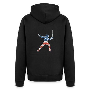 Amerikanische Flagge Fechter T-Shirt Fechten Säbel - Unisex Premium Bio Zip Hoodie - Schwarz - Hinten - Nico (187cm)