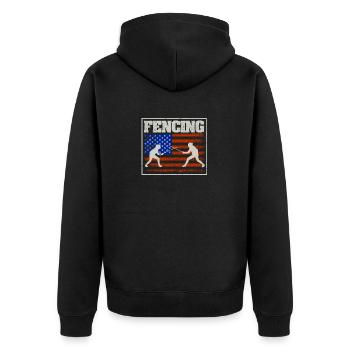 Retro Vintage American Flag Fencing July 4 - Unisex Premium Organic Zip Hoodie - black - Back - Nico (187cm)