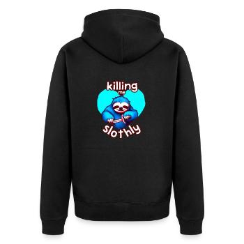 Killing Me Slothly Faultier Messer Turkis Liebe - Unisex Premium Bio Zip Hoodie - Schwarz - Hinten - Nico (187cm)