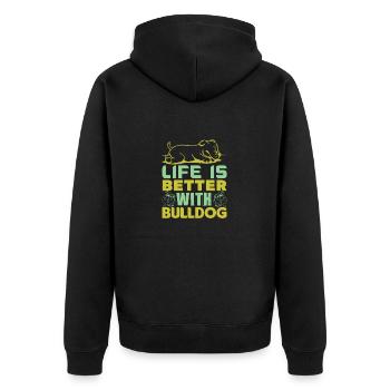 LIFE IS BETTER WITH BULLDOG - Unisex Premium Organic Zip Hoodie - black - Back - Nico (187cm)