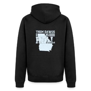 Design 3 - Unisex Premium Organic Zip Hoodie - black - Back - Nico (187cm)