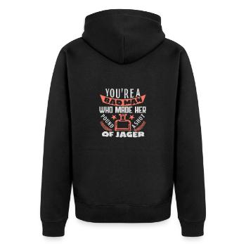 TU ES UN MAUVAIS HOMME QUI LUI A FAIT PILONNER UN COUP JAGER - Veste à capuche bio Premium Unisexe - noir - Dos - Nico (187cm)