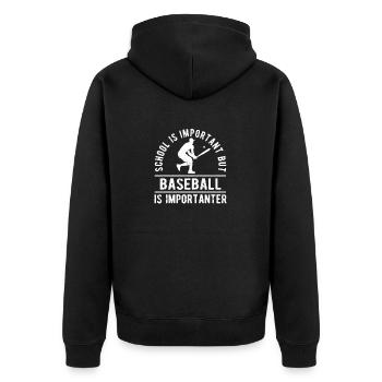 Schule ist wichtig, aber Baseball ist noch wichtig - Unisex Premium Bio Zip Hoodie - Schwarz - Hinten - Nico (187cm)