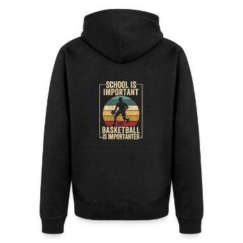 Schule ist wichtig, aber Basketball ist wichtiger - Unisex Premium Bio Zip Hoodie - Schwarz - Hinten - Nico (187cm)