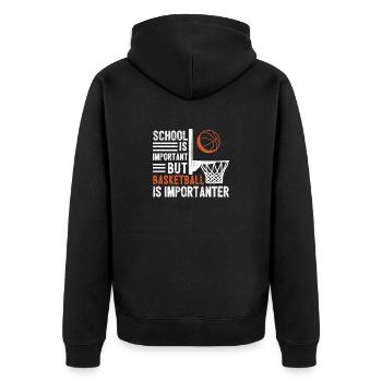 Schule ist wichtig, aber Basketball ist wichtiger - Unisex Premium Bio Zip Hoodie - Schwarz - Hinten - Nico (187cm)
