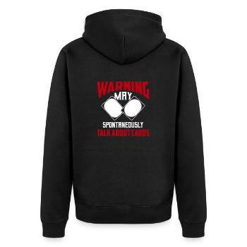 Warning may spontaneously talk about cards TCG Tra - Unisex Premium Bio Zip Hoodie - Schwarz - Hinten - Nico (187cm)
