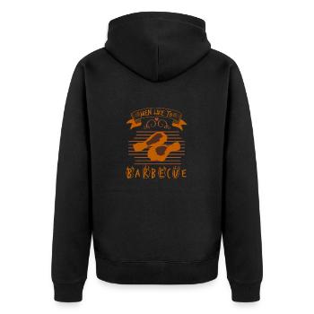 MEN LIKE TO BARBECUE - Unisex Premium Organic Zip Hoodie - black - Back - Nico (187cm)