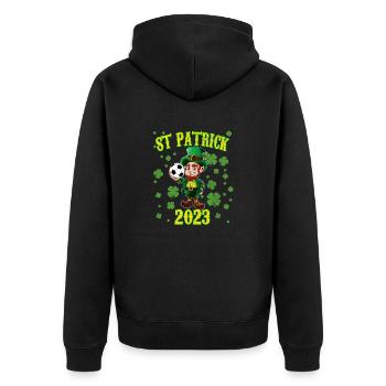 Kids Soccer Game Leprechaun St Patricks Day 2023 - Unisex Premium Organic Zip Hoodie - black - Back - Nico (187cm)