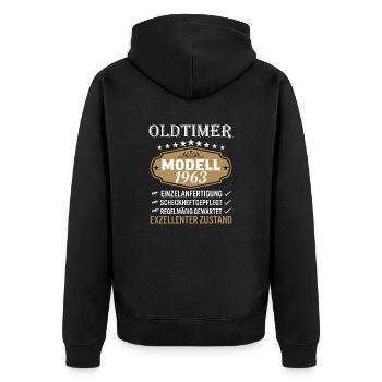Oldtimer Modell 1963 Vintage Retro funny Design - Unisex Premium Bio Zip Hoodie - Schwarz - Hinten - Nico (187cm)
