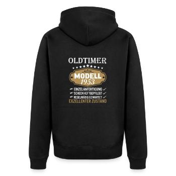 Oldtimer Modell 1953 Vintage Retro funny Design - Unisex Premium Bio Zip Hoodie - Schwarz - Hinten - Nico (187cm)