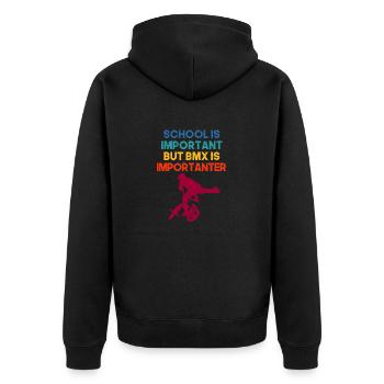 Schule ist wichtig, aber BMX ist wichtiger Jugend - Unisex Premium Bio Zip Hoodie - Schwarz - Hinten - Nico (187cm)