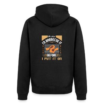 DAS FLEISCH, DAS ICH GRILLEN WÜRDE, BEVOR ICH ES ANZIEHE - Unisex Premium Bio Zip Hoodie - Schwarz - Hinten - Nico (187cm)