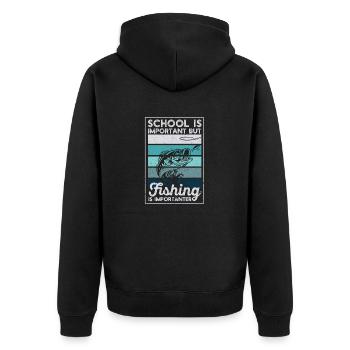 Schule ist wichtig, aber Angeln ist noch wichtiger - Unisex Premium Bio Zip Hoodie - Schwarz - Hinten - Nico (187cm)