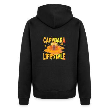 Capy life style duck - Unisex Premium Organic Zip Hoodie - black - Back - Nico (187cm)